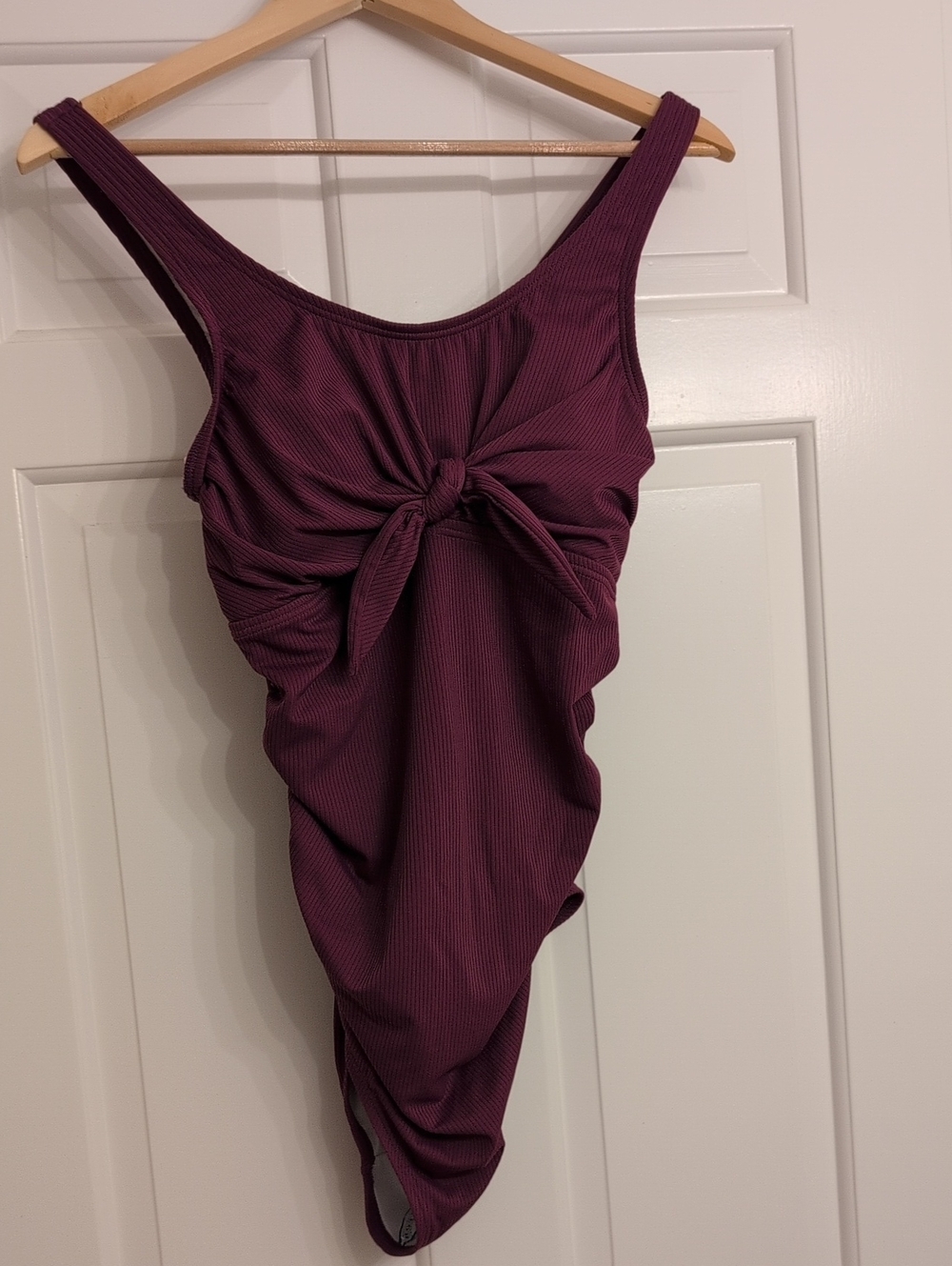 Pinkblush Plum Ribbed One-Piece Swimsuit with Front Tie